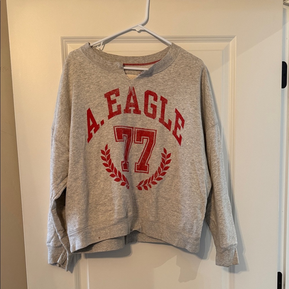 American Eagle Outfitters Gray Crewneck Sweatshirt with Red Logo
